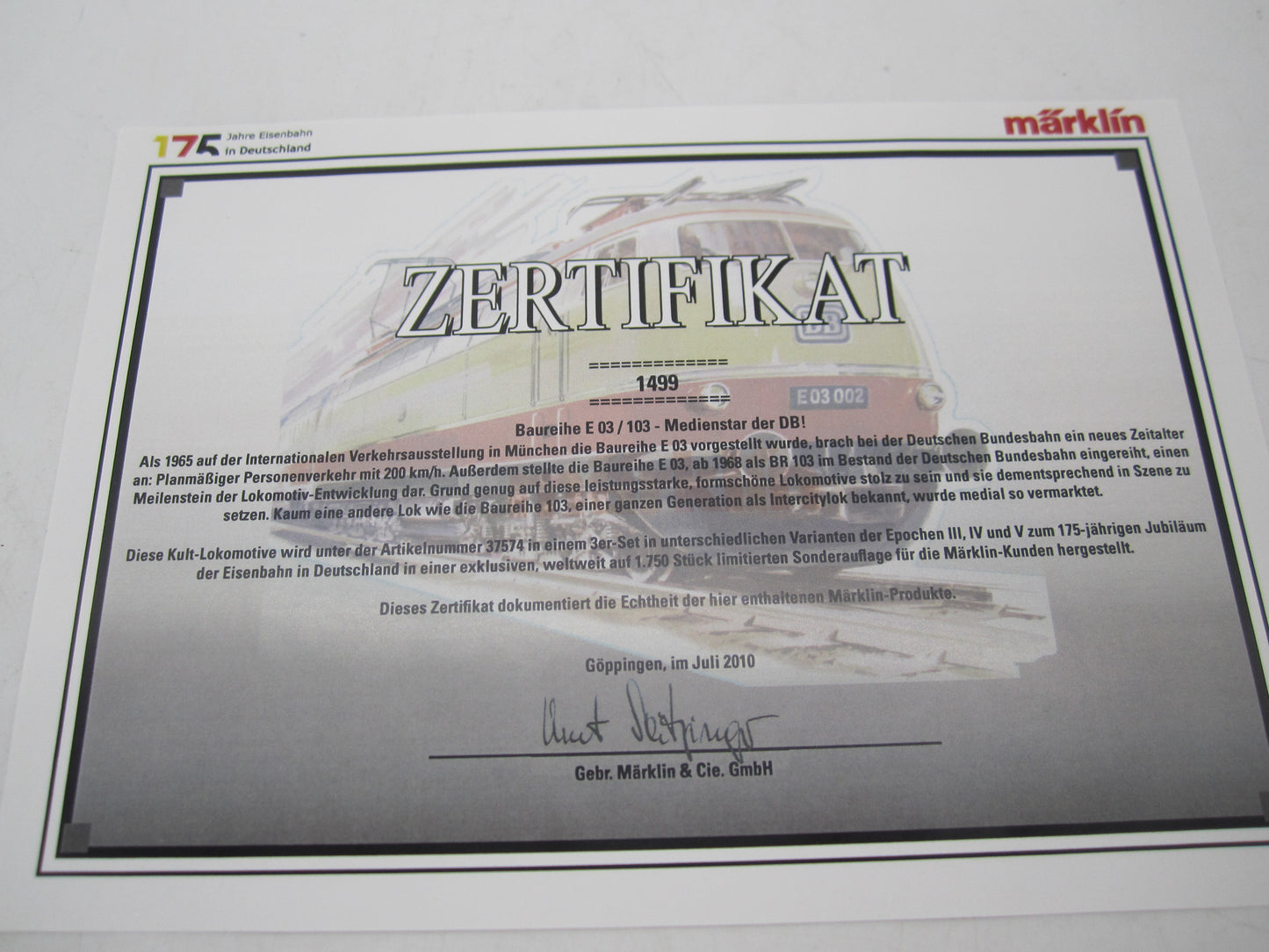 Märklin H0 - 37574 - E-loc set "175 jaar spoorwegen in Duitsland" met 3x E-03/BR 103 TEE van de DB, MFX/Sound