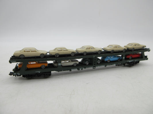 Fleischmann N - 8285 - 4-delige autotransportwagen, met 10 auto's beladen van de DB