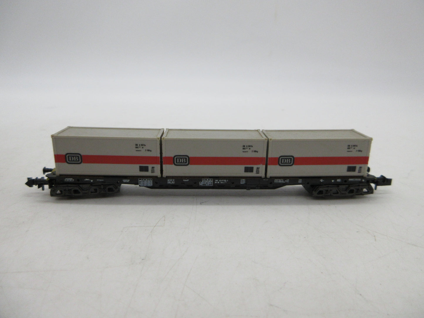 Minitrix N - 51 3511 00 - 4-assige containerwagen, met 3 containers beladen van de DB