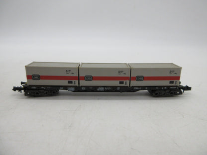 Minitrix N - 51 3511 00 - 4-assige containerwagen, met 3 containers beladen van de DB
