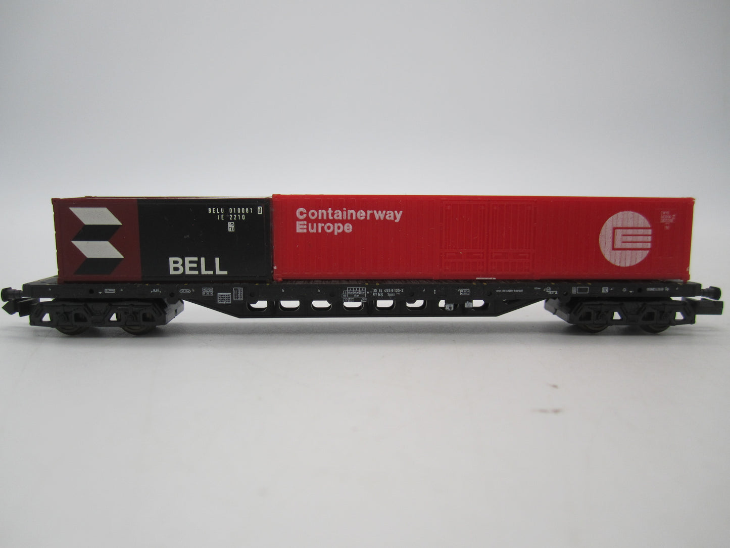 Minitix N - 70108 - Containerdraagwagen met containers van de NS