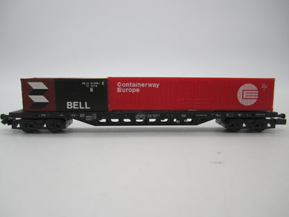 Minitix N - 70108 - Containerdraagwagen met containers van de NS