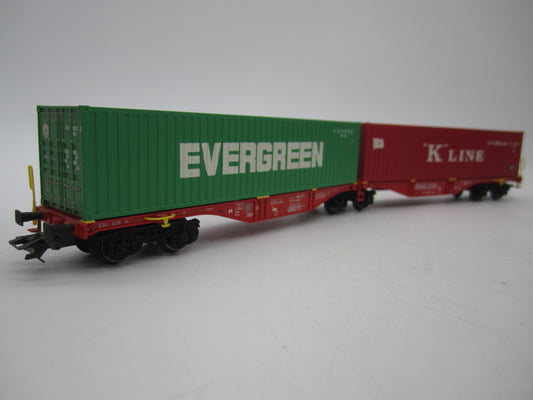 Märklin H0 - 47800 - Dubbele containerwagen Sggrss 80 "Evergreen" en "K-Line" van DB Railion