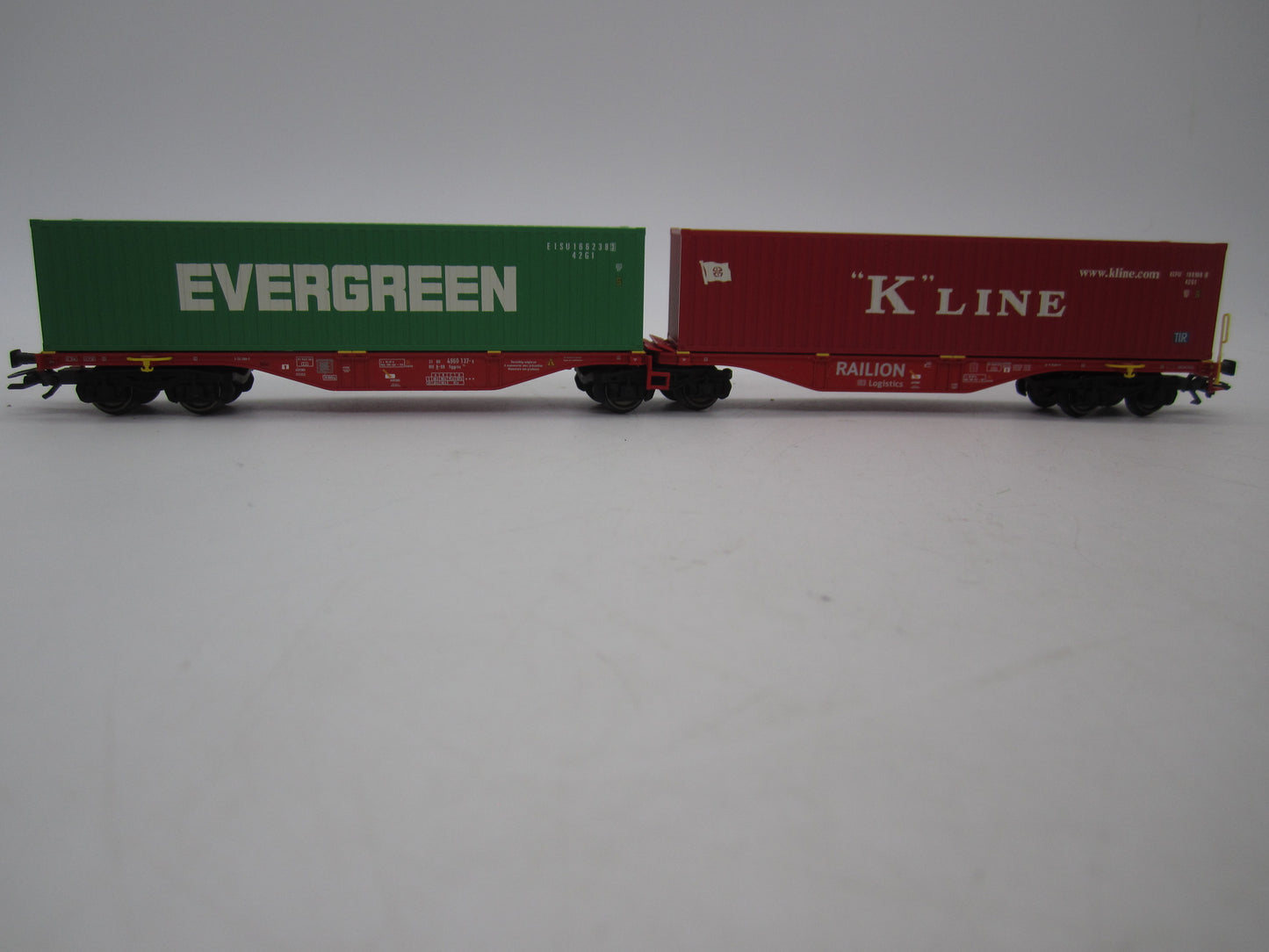 Märklin H0 - 47800 - Dubbele containerwagen Sggrss 80 "Evergreen" en "K-Line" van DB Railion