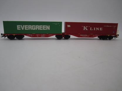 Märklin H0 - 47800 - Dubbele containerwagen Sggrss 80 "Evergreen" en "K-Line" van DB Railion