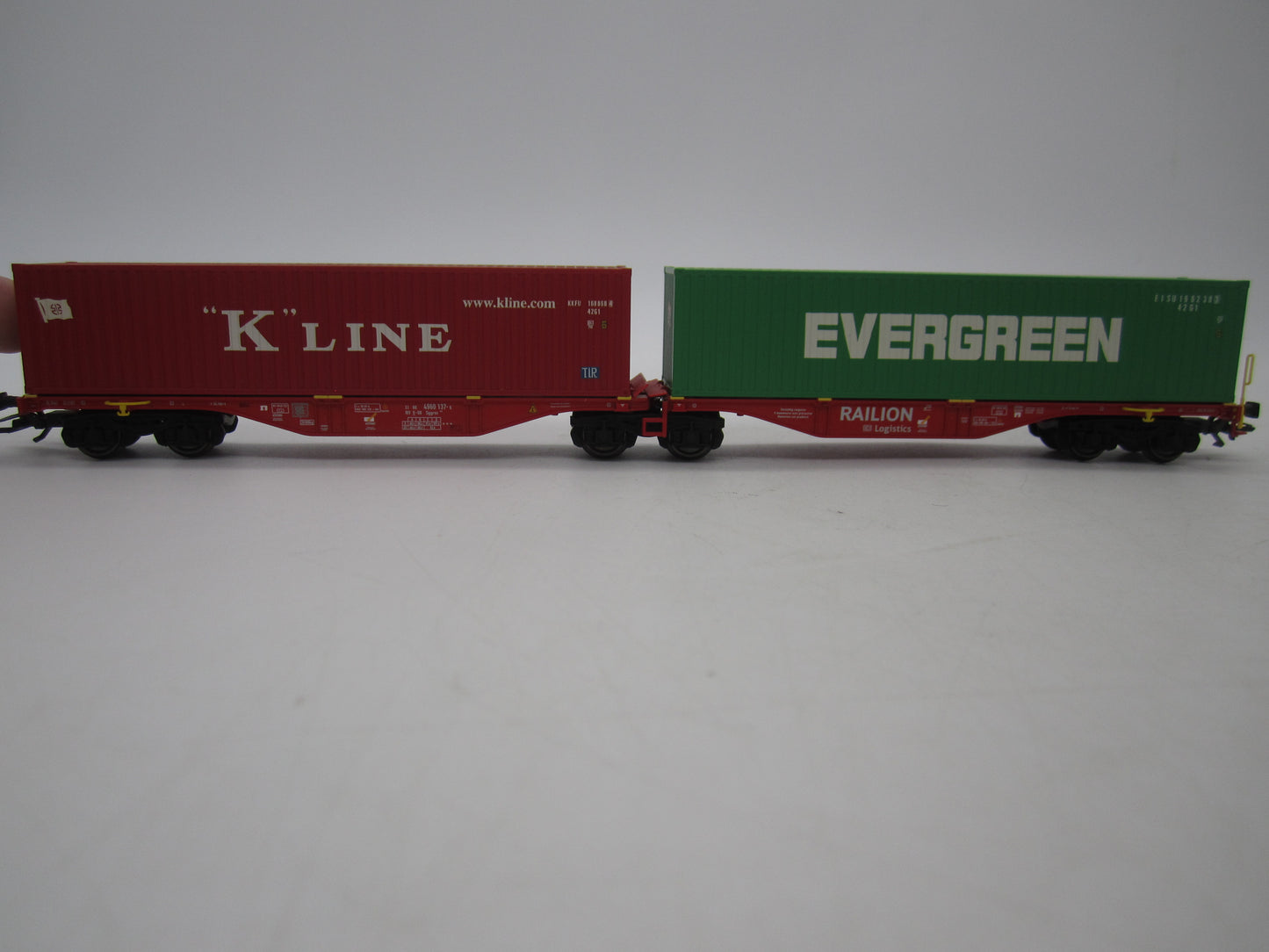 Märklin H0 - 47800 - Dubbele containerwagen Sggrss 80 "Evergreen" en "K-Line" van DB Railion