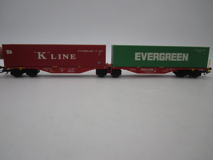 Märklin H0 - 47800 - Dubbele containerwagen Sggrss 80 "Evergreen" en "K-Line" van DB Railion