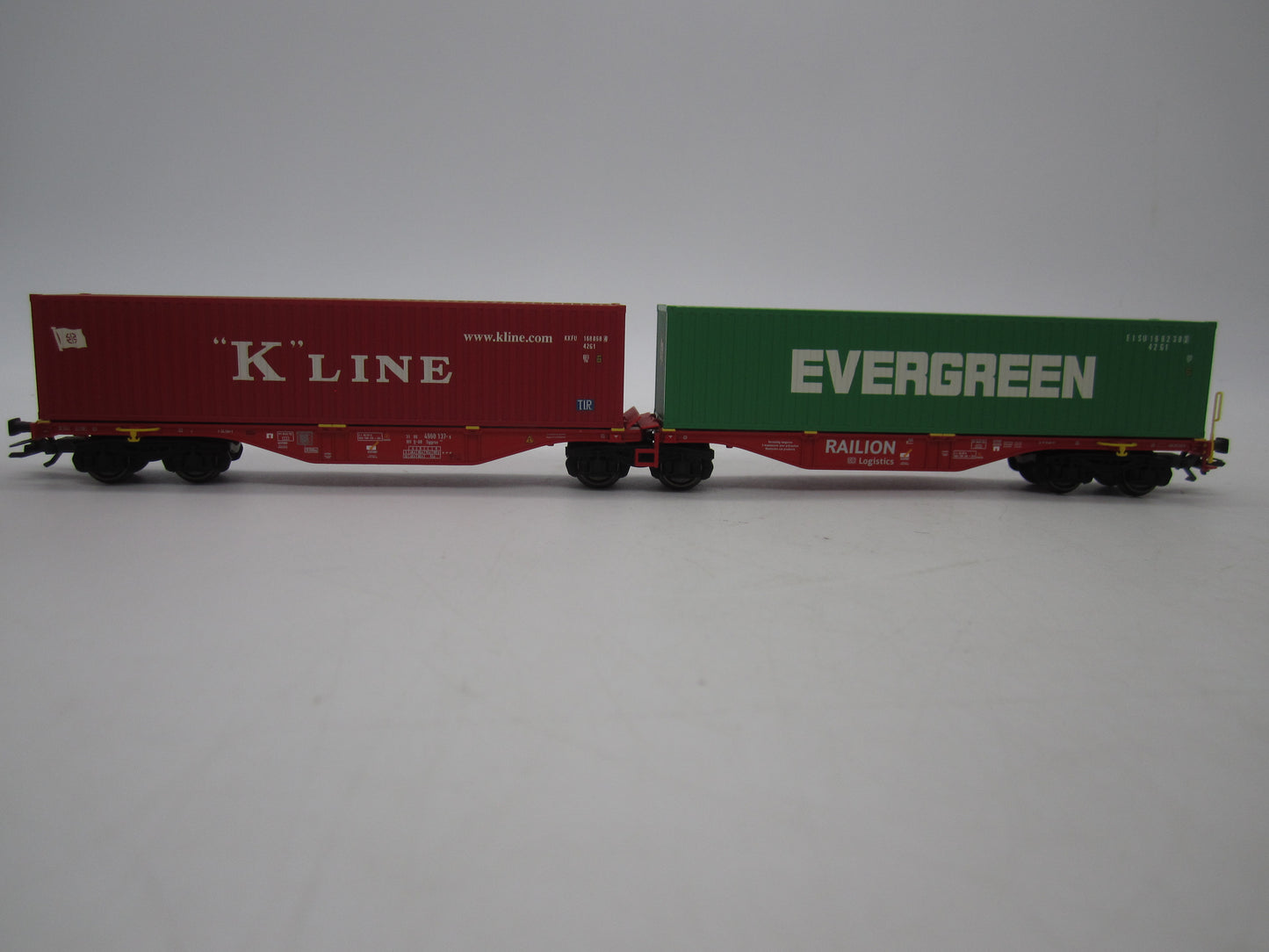 Märklin H0 - 47800 - Dubbele containerwagen Sggrss 80 "Evergreen" en "K-Line" van DB Railion