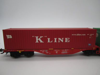 Märklin H0 - 47800 - Dubbele containerwagen Sggrss 80 "Evergreen" en "K-Line" van DB Railion