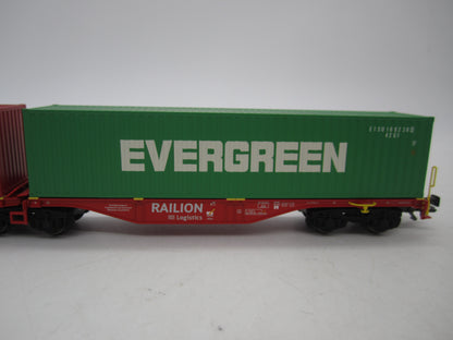 Märklin H0 - 47800 - Dubbele containerwagen Sggrss 80 "Evergreen" en "K-Line" van DB Railion