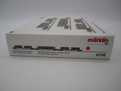 Märklin H0 - 47146 - 3-delige set van 4-assige rongenwagen, met houtlading van de DB
