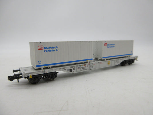 Minitrix N - 13823 - Containerwagen, beladen met 2 containers van de DB