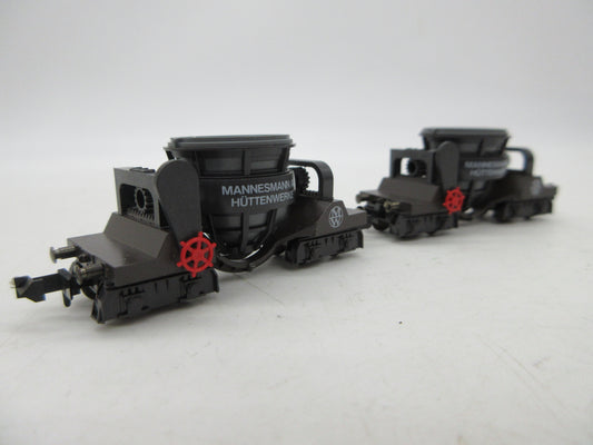Minitrix N - 13827 - 2-delige set Hoogoven Slakkenwagen "Mannesmann"
