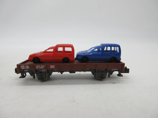 Minitrix N - 15212 - Platte wagen, beladen met 2 auto's van de DB