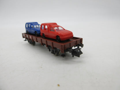 Minitrix N - 15212 - Platte wagen, beladen met 2 auto's van de DB