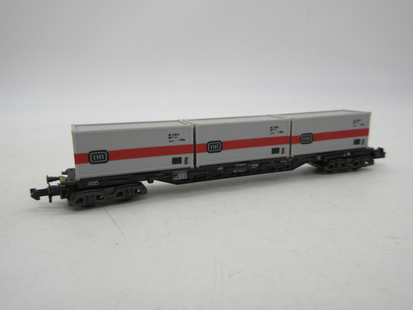 Minitrix N - 51 3511 00 - 4-assige containerwagen, met 3 containers beladen van de DB