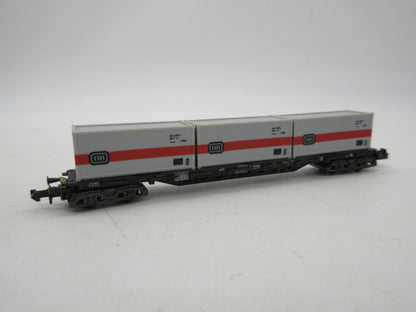 Minitrix N - 51 3511 00 - 4-assige containerwagen, met 3 containers beladen van de DB