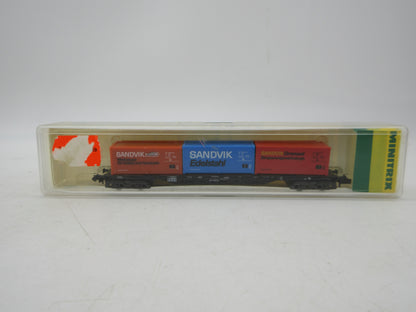 Minitrix N - 51 3507 00 - 4-assige containerwagen, met 3 containers beladen van de DB