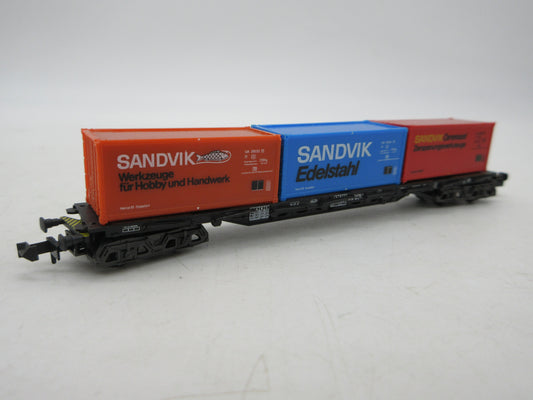 Minitrix N - 51 3507 00 - 4-assige containerwagen, met 3 containers beladen van de DB