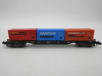 Minitrix N - 51 3507 00 - 4-assige containerwagen, met 3 containers beladen van de DB