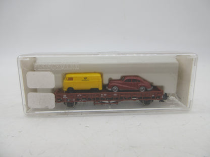 Fleischmann N - 99 8258 - Platte wagen, beladen met 2 auto's van de DB