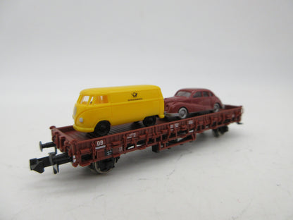 Fleischmann N - 99 8258 - Platte wagen, beladen met 2 auto's van de DB