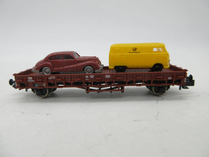 Fleischmann N - 99 8258 - Platte wagen, beladen met 2 auto's van de DB