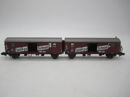 Minitrix N - 13624 - Gekoppelde wagens "Stückgut Schnellverkehr" van de DB