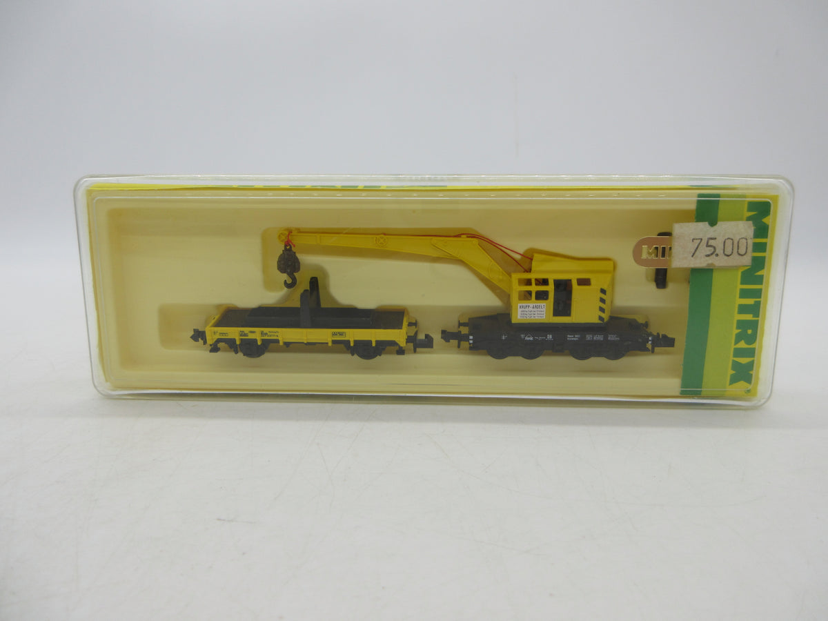 Minitrix N - 13682 - Kraan met steunwagen van de DB