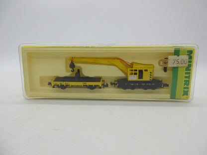 Minitrix N - 13682 - Kraan met steunwagen van de DB
