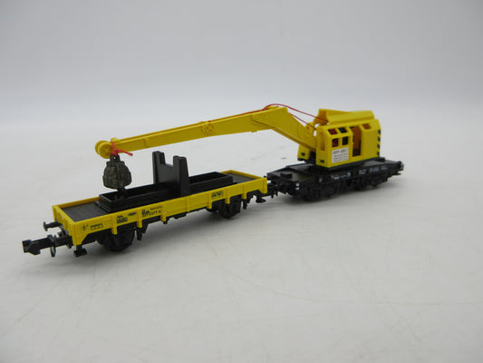 Minitrix N - 13682 - Kraan met steunwagen van de DB