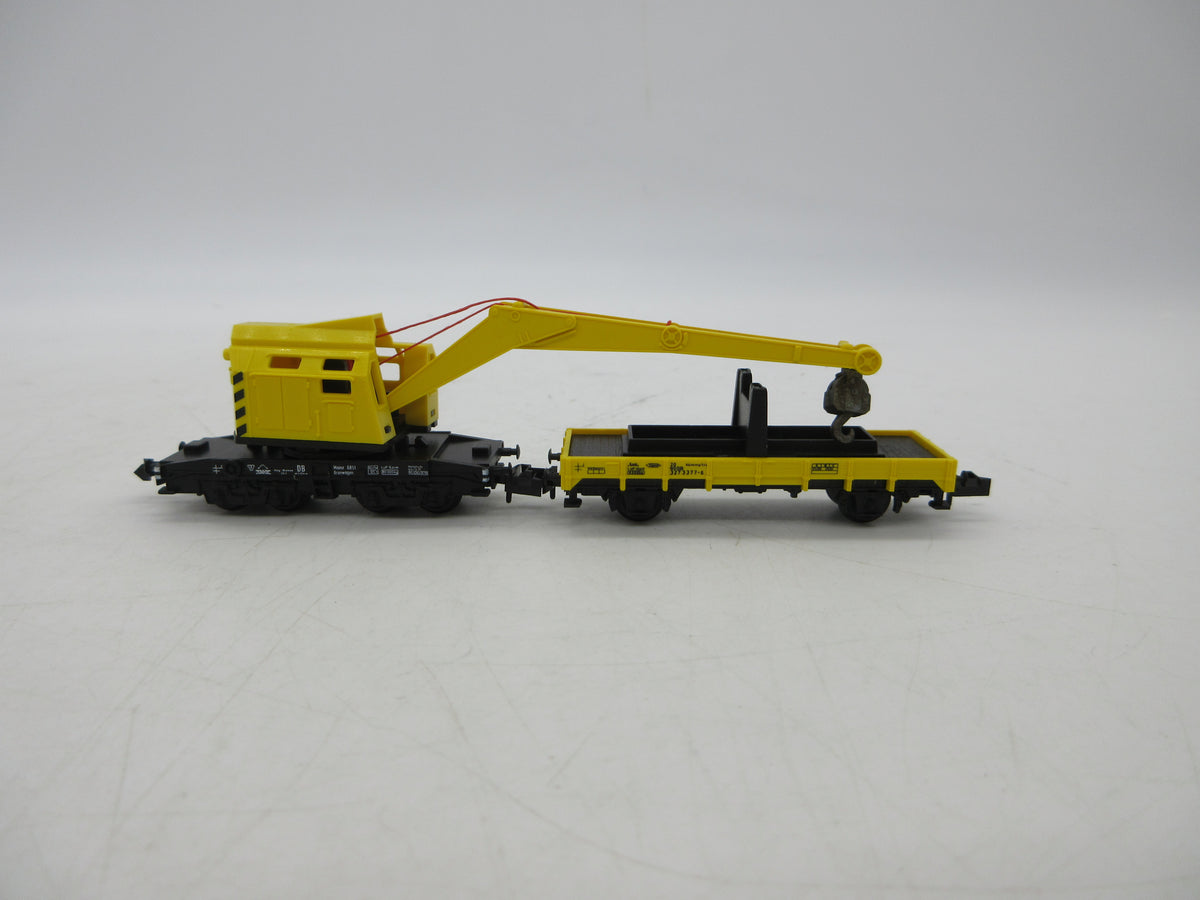 Minitrix N - 13682 - Kraan met steunwagen van de DB