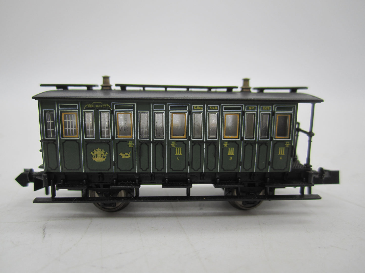 Minitrix N - 13064 - Personenwagen 3e klas/Postwagen van de K.Bay.St.B.