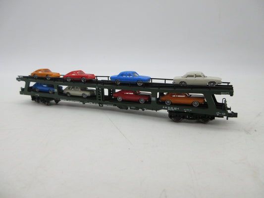 Fleischmann N - 8285 - 4-delige autotransportwagen, met 8 auto's beladen van de DB