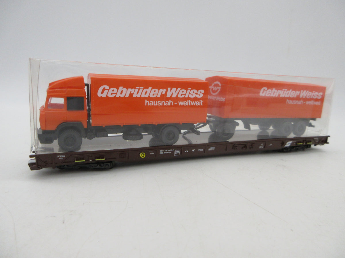Märklin H0 - 84797 1 - Lagevloerwagen "Rollende Landstrasse" van de ÖBB, met vrachtwagen