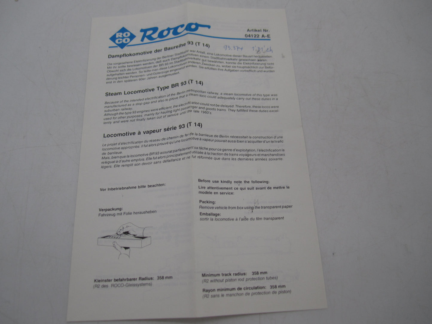 Roco H0 - 04122 A - Tenderloc, BR 93 van de DRG - Analoog