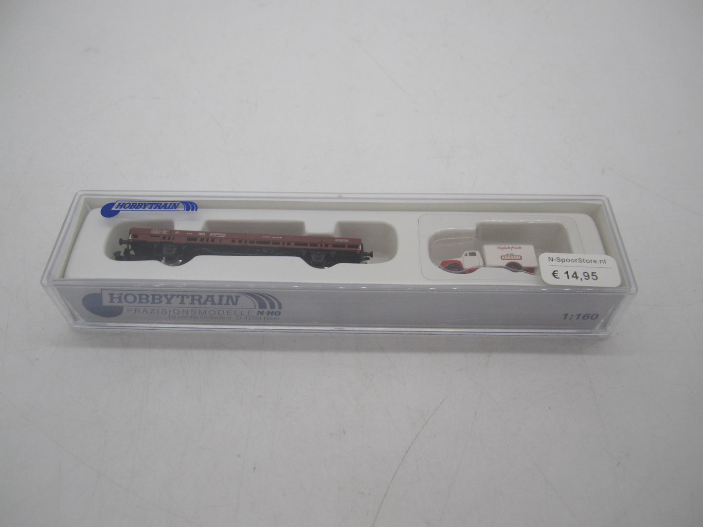 Hobbytrain N - H23818 - Platte wagen met truck van de DB