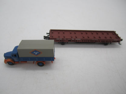 Hobbytrain N - H23817 - Platte wagen met truck van de DB